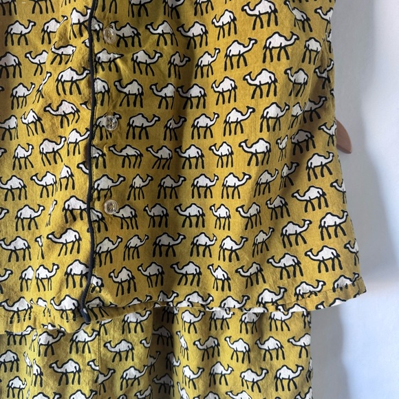 Keva Camel Print Pajama Set Women’s M Mustard Yellow Button Up Shorts - Picture 5 of 14